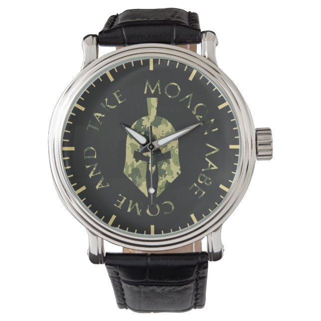 Reloj De Pulsera Molon Labe Casco Espartano Camo Militar (Anverso)
