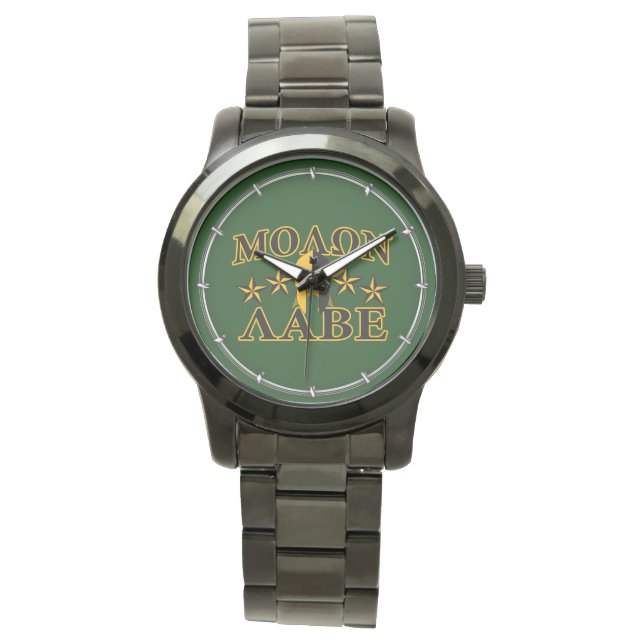 Reloj De Pulsera Molon Labe Guerrero Espartano 5 estrellas verde (Anverso)