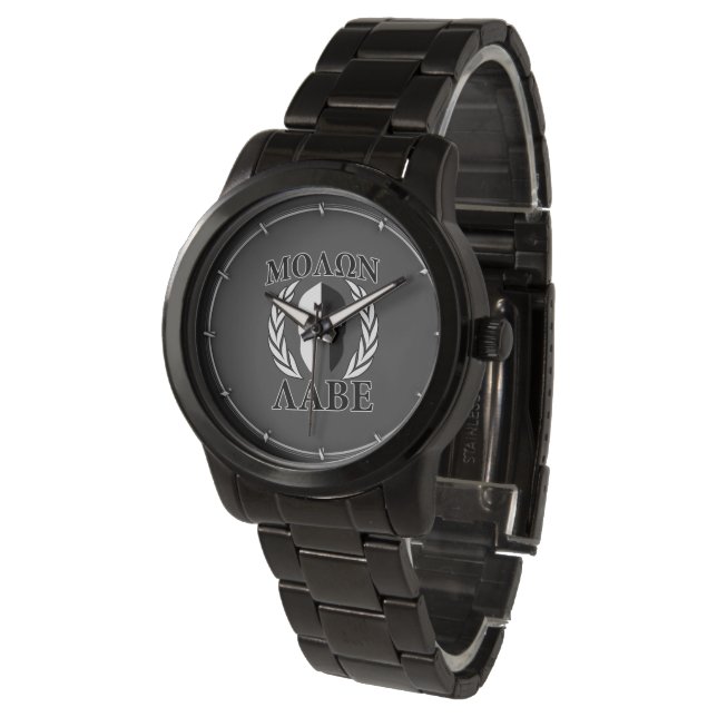 Reloj De Pulsera Molon Labe Spartan Helmet Laurels Charcoal (Angular)
