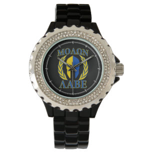 Reloj De Pulsera Molon Labe Spartan Mask Laurelles Amarillo Azul