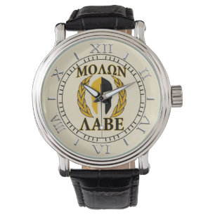 Reloj De Pulsera Molon Labe Spartan Mask Laurels Beige Dial