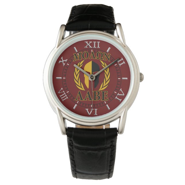 Reloj De Pulsera Molon Labe Spartan Mask Laurels Burgundy Red Dial (Anverso)