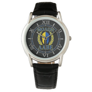 Reloj De Pulsera Molon Labe Spartan Mask Laurels Yellow Blue Dial