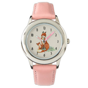 Reloj De Pulsera Momma Fox y Baby Watercolor Ilustracion