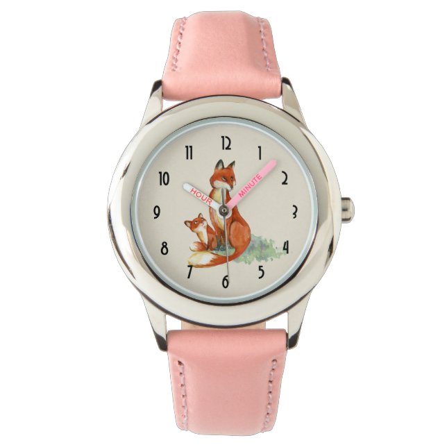 Reloj De Pulsera Momma Fox y Baby Watercolor Ilustracion (Anverso)