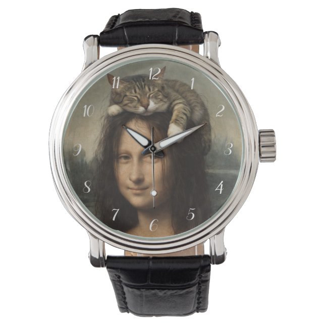 Reloj De Pulsera Mona Lisa con gato dormido (Anverso)