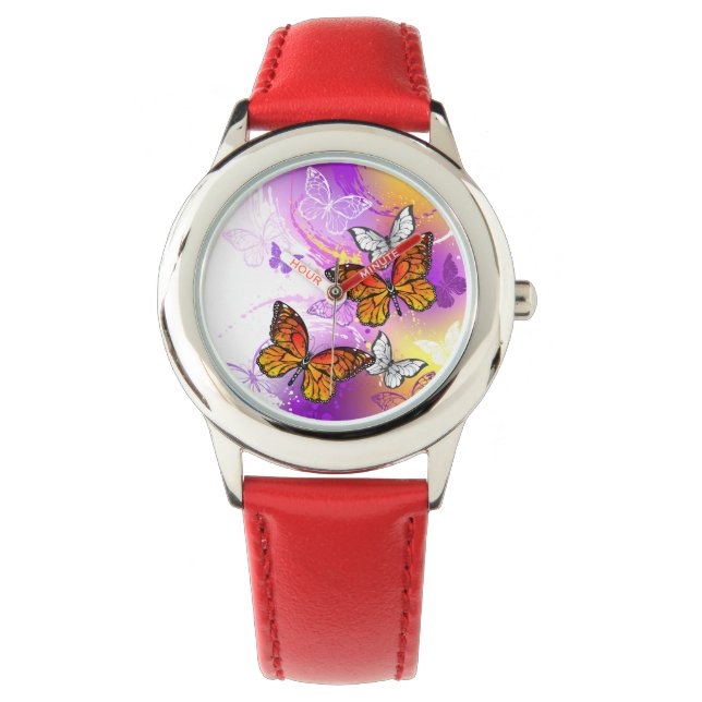 Reloj De Pulsera Monarch Butterflies on Purple Background (Anverso)