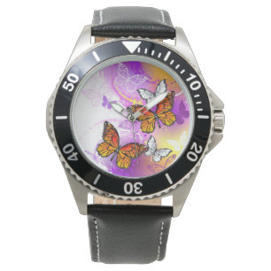 Reloj De Pulsera Monarch Butterflies on Purple Background
