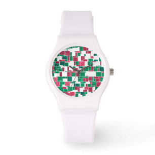 Reloj De Pulsera Mondrian Navidades rojos y verdes audaces modernos