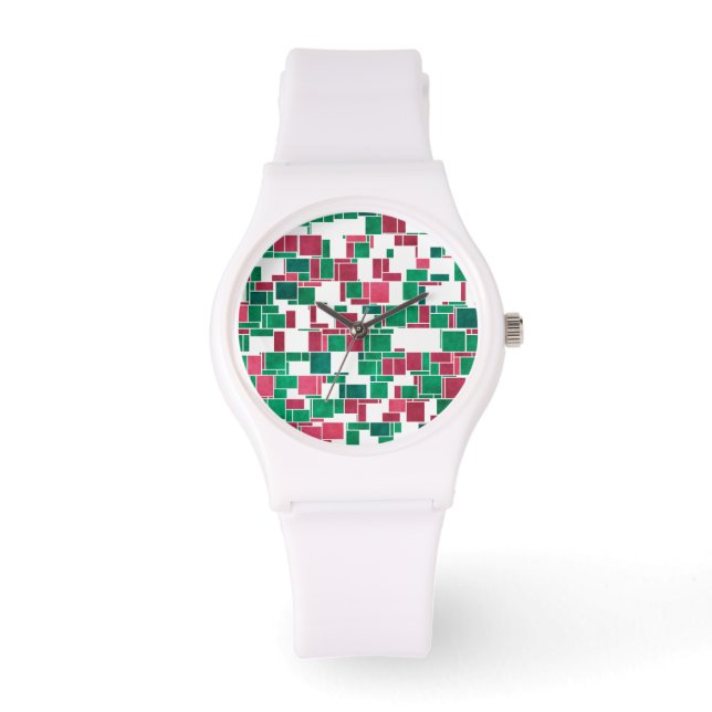 Reloj De Pulsera Mondrian Navidades rojos y verdes audaces modernos (Anverso)