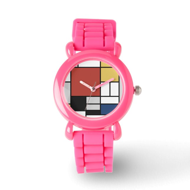 Reloj De Pulsera Mondrian Pintura de Plano Rojo Amarillo Azul Gris  (Anverso)