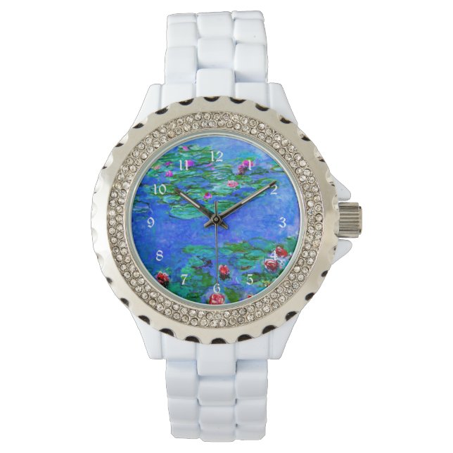 Reloj De Pulsera Monet - Lilies de Agua (Rojo), pintura famosa (Anverso)