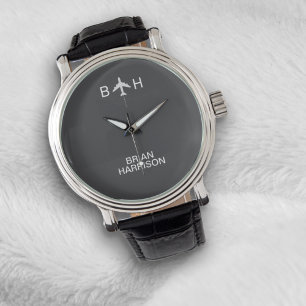 Reloj De Pulsera Monitor piloto de avión moderno monograma gris