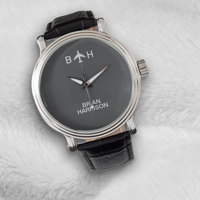 Reloj De Pulsera Monitor piloto de avión moderno monograma gris (Subido por el creador)