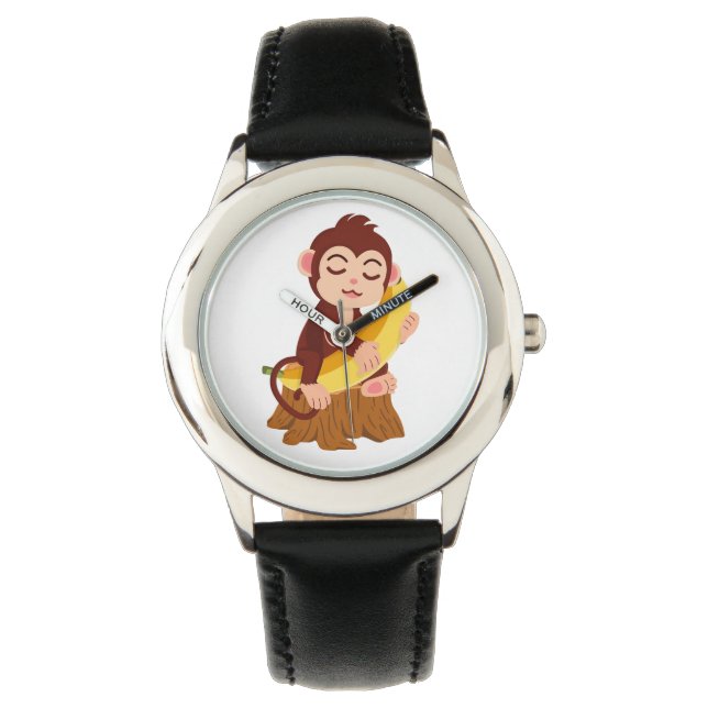 Reloj De Pulsera Monkey Holding Banana Cartoon (Anverso)