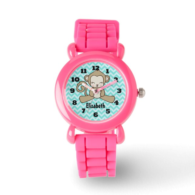 Reloj De Pulsera Mono Cute Y Kawaii En Chevron Azul Personalizado (Anverso)