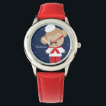 Reloj De Pulsera Mono de marinero - Niña personalizada<br><div class="desc">Este divertido reloj presenta un dulce ilustracion vectorial de un mono lindo con traje de marinero y puede personalizarse con el nombre o el monograma de su hijo.</div>