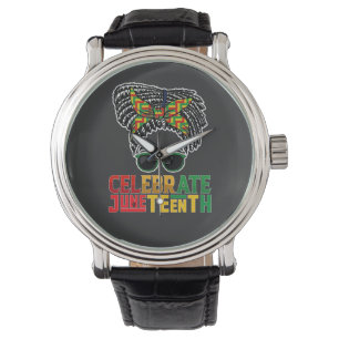 Reloj De Pulsera Moño Desordenado de Juneteenth Celebrando la Liber
