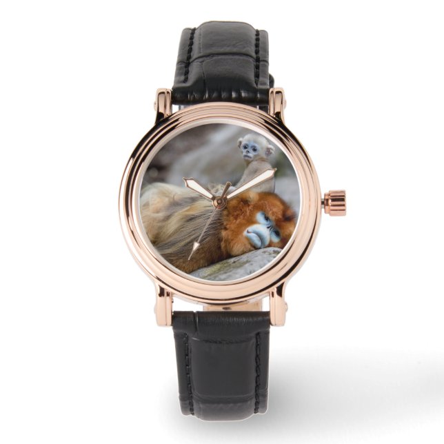 Reloj De Pulsera Mono dorado de nariz desnuda con bebé (Anverso)