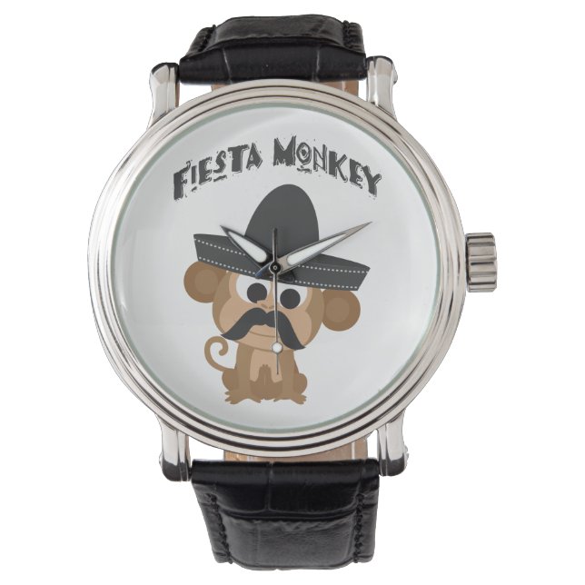 Reloj De Pulsera Mono Fiesta con Mustach y Sombrero Mexicano (Anverso)