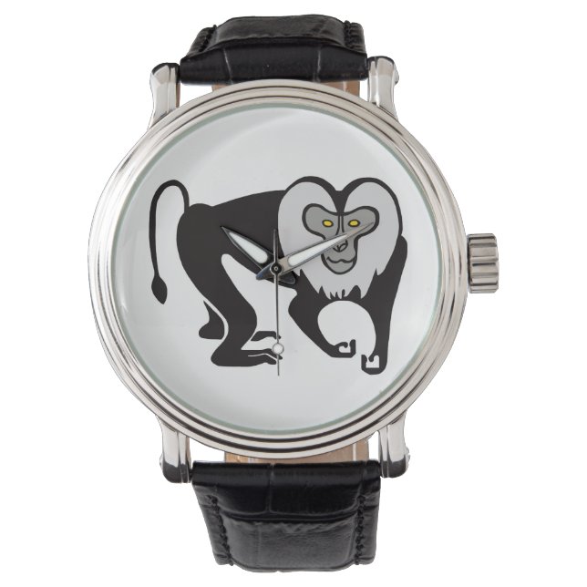 Reloj De Pulsera Mono - MACAQUE dibujado a mano - animal en peligro (Anverso)