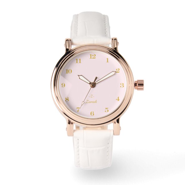 Reloj De Pulsera Monogram Blush Pink | Elegant Gold Minimalist  (Anverso)