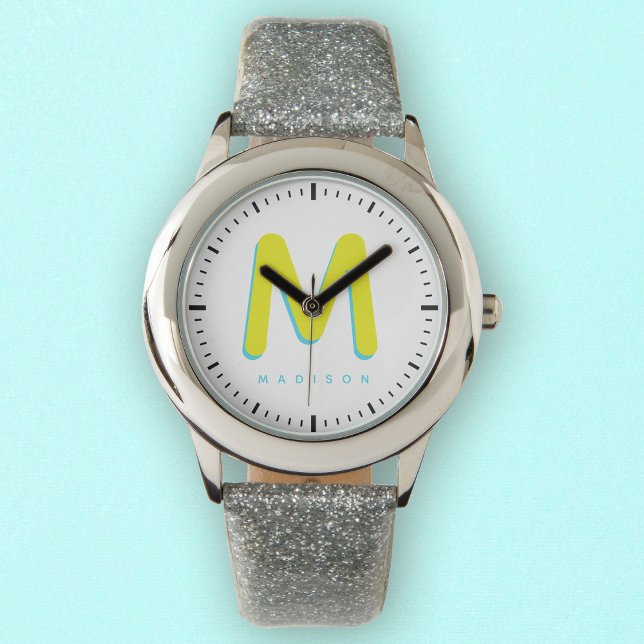 Reloj De Pulsera Monograma 3D de nombre personalizado Guay personal (Time for fun! Our kids' watch with a cute 3D monogram, custom name, and playful vibes.)