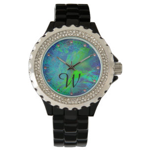 RELOJ DE PULSERA MONOGRAMA ABSTRACTO DE FOTO AZUL VERDE OPAL
