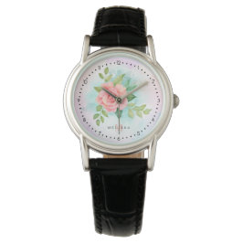 Reloj De Pulsera Monograma Acuarela Turquesa Ombre Rosa
