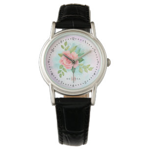 Reloj De Pulsera Monograma Acuarela Turquesa Ombre Rosa