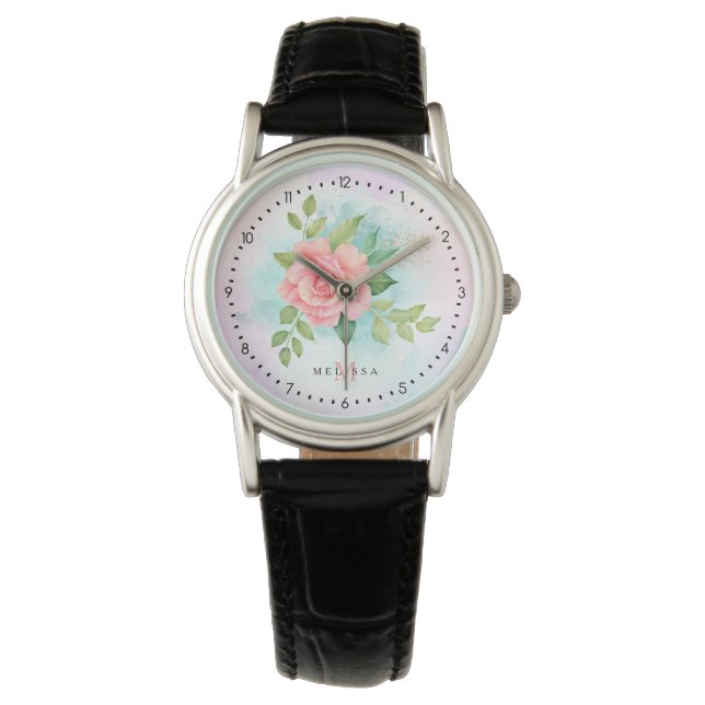 Reloj De Pulsera Monograma Acuarela Turquesa Ombre Rosa (Anverso)