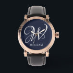Reloj De Pulsera Monograma azul de la marina elegante personalizada<br><div class="desc">Monograma inicial simple y elegante personalizado en tipografía moderna. Un regalo de personalizado perfecto con un toque personal</div>