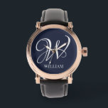 Reloj De Pulsera Monograma azul de la marina elegante personalizada<br><div class="desc">Monograma inicial simple y elegante personalizado en tipografía moderna. Un regalo de personalizado perfecto con un toque personal</div>