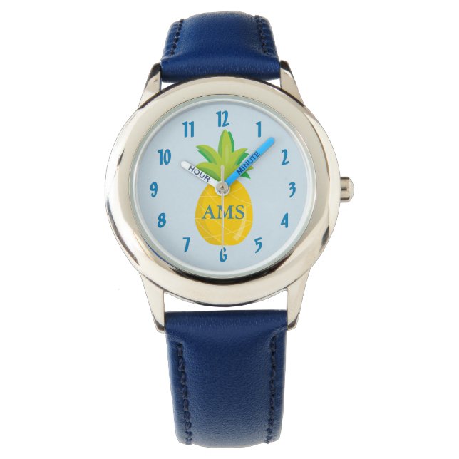 Reloj De Pulsera Monograma azul Niños de piña (Anverso)