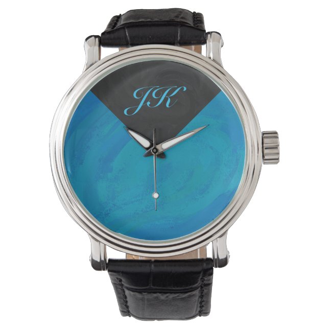 Reloj De Pulsera Monograma azul oceánico y negro (Anverso)