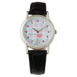 Reloj De Pulsera Monograma azul rosado de gato sudoroso