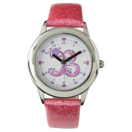 Reloj De Pulsera Monograma B garabato chicas de corazón