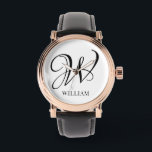 Reloj De Pulsera Monograma blanco elegante personalizado inicial<br><div class="desc">Monograma inicial simple y elegante personalizado en tipografía moderna. Un regalo de personalizado perfecto con un toque personal</div>