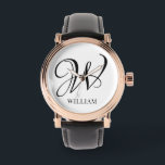 Reloj De Pulsera Monograma blanco elegante personalizado inicial<br><div class="desc">Monograma inicial simple y elegante personalizado en tipografía moderna. Un regalo de personalizado perfecto con un toque personal</div>