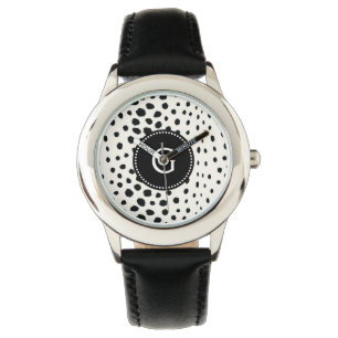 Reloj De Pulsera Monograma blanco negro elegante del modelo de la