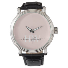 Reloj De Pulsera Monograma blanco rosado sólido pastel suave de luz