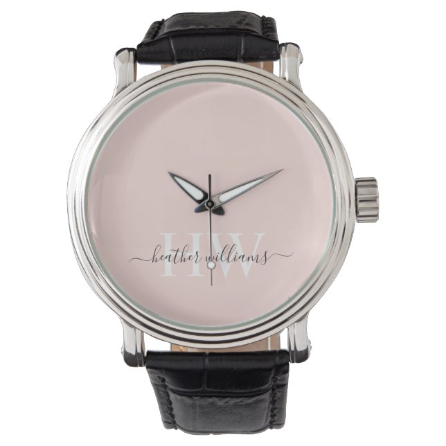 Reloj De Pulsera Monograma blanco rosado sólido pastel suave de luz (Anverso)