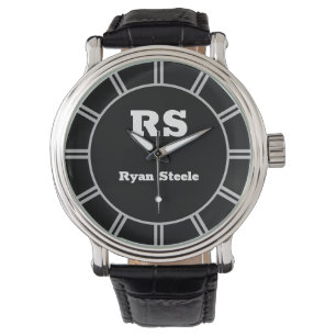 Reloj De Pulsera Monograma blanco y nombre negrita, líneas grises e