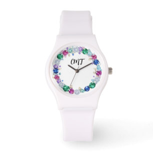 Reloj De Pulsera Monograma Bling Hermoso - Cara de gema