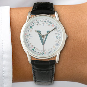 Reloj De Pulsera Monograma botánico de color de la flor de bonito