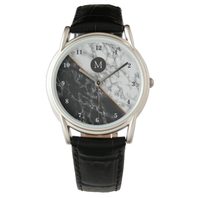 Reloj De Pulsera Monograma Carta Watch Mármol blanco negro (Anverso)