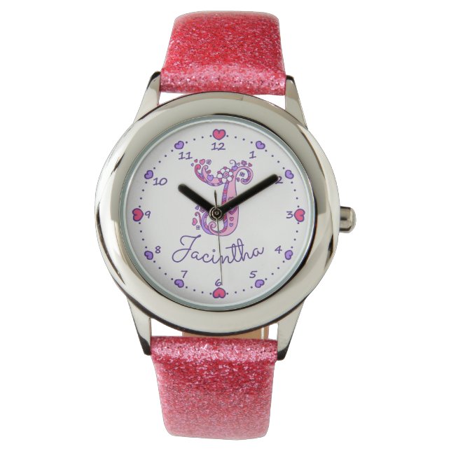 Reloj De Pulsera Monograma chicas J doodle art Jacintha (Anverso)