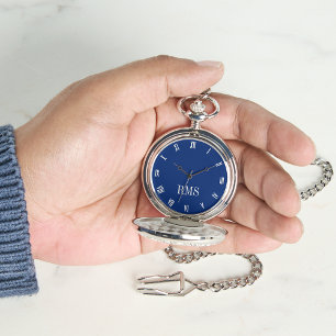 Reloj De Pulsera Monograma clásico de plata azul marino
