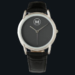 Reloj De Pulsera Monograma clásico mínimo de blanco negro<br><div class="desc">Monograma moderno Minimalista Monograma negro y blanco Emblema negro y blanco Clásico Tipografía de bloques Monograma Sólido Fondo negro</div>