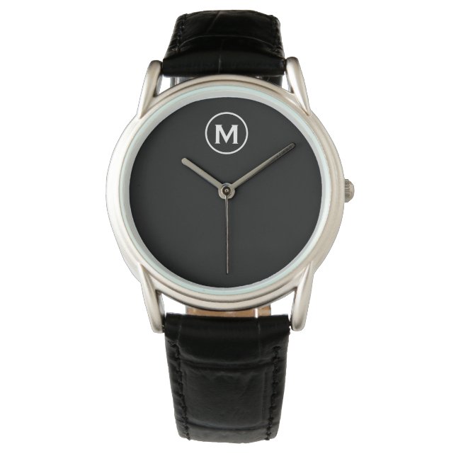 Reloj De Pulsera Monograma clásico mínimo de blanco negro (Anverso)